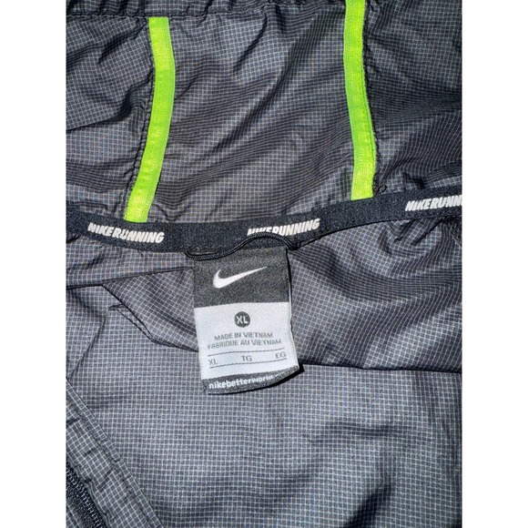 Nike Running Windbreaker Jacket Mens XL Grey Neon Green Ripstop Hooded Full Zip - Picture 4 of 4